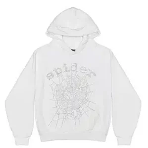 Sp5der OG Rhinestone Logo White Hoodie